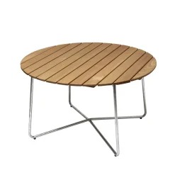 Grythyttan Stålmöbler Table For Outdoor Use*9A dining table, Oiled oak-hot-dip galvanized stand Ø120 cm Beige