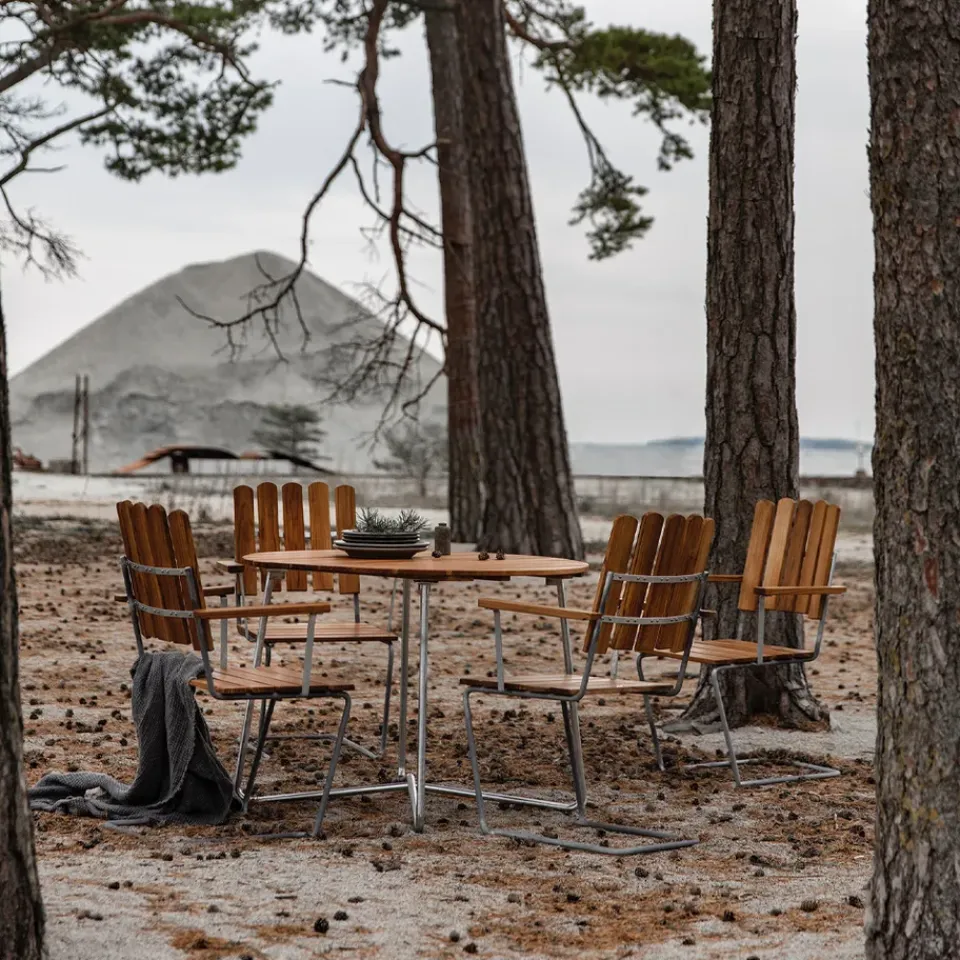 Grythyttan Stålmöbler Table For Outdoor Use*9A dining table, Teak Ø100 cm Brown