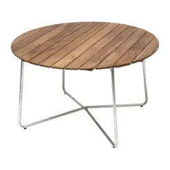 Grythyttan Stålmöbler Table For Outdoor Use*9A dining table, Teak-dip galvanized stand Ø120 cm Brown