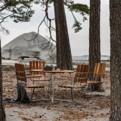Grythyttan Stålmöbler Table For Outdoor Use*9A dining table, Teak-dip galvanized stand Ø120 cm Brown