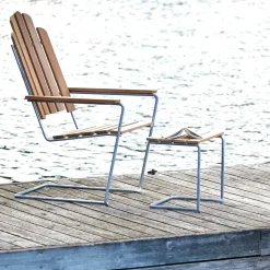 Grythyttan Stålmöbler Seating*A3 sun chair, Oak oil-hot-dip galvanized stand Beige