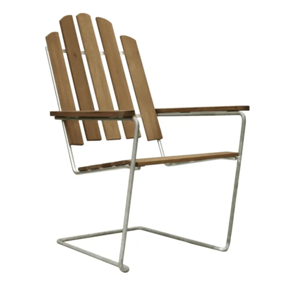 Grythyttan Stålmöbler Seating*A3 sun chair, Teak-hot-dip galvanized stand Brown