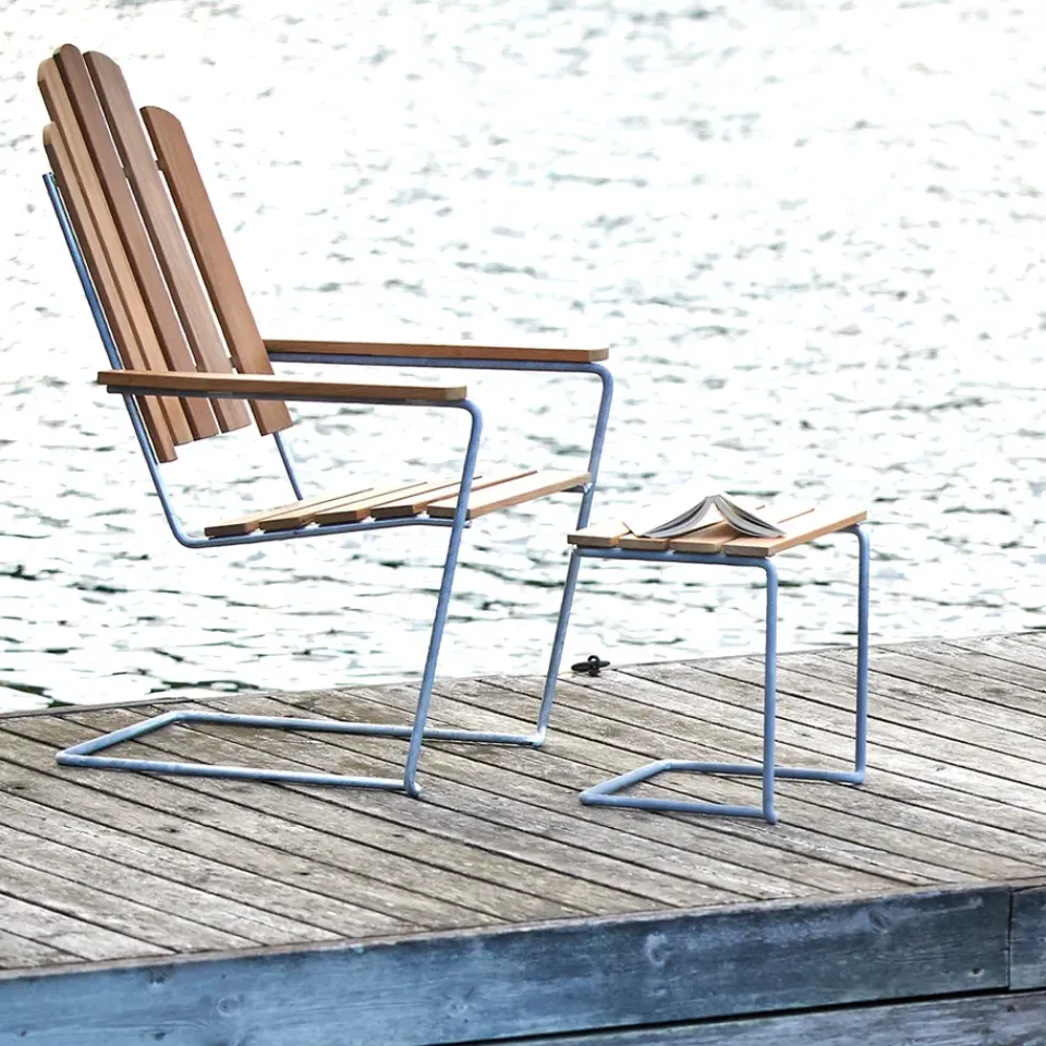 Grythyttan Stålmöbler Seating*A3 table/footstool, Oak oil-hot-dip galvanized stand Beige
