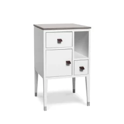 Mavis Bedside Tables*Abisko high leg bedside table, , concrete top, handle brown elk leather White