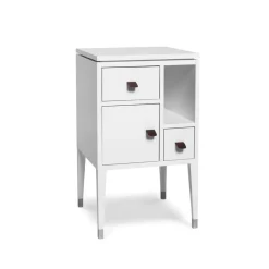 Mavis Bedside Tables*Abisko high leg bedside table, , handle in brown elk leather cm White