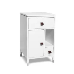 Mavis Bedside Tables*Abisko low leg bedside table, , handle in brown elk leather White