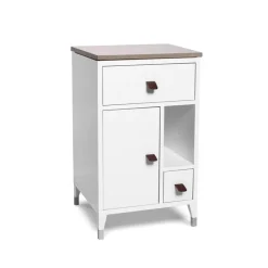 Mavis Bedside Tables*Abisko low leg bedside table, , top concrete, handle brown elk leather White