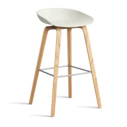 HAY Bar Stools*About a Stool AAL32 High 2.0 bar stool lacquered oak base, Melange cream-stainless steel footrest White