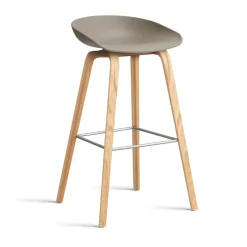 HAY Bar Stools*About a Stool AAL32 High 2.0 bar stool lacquered oak base, Khaki-stainless steel footrest Green