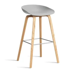 HAY Bar Stools*About a Stool AAL32 High 2.0 bar stool lacquered oak base, Concrete -stainless steel footrest Grey