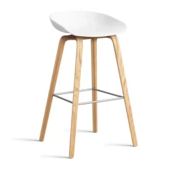 HAY Bar Stools*About a Stool AAL32 High 2.0 bar stool lacquered oak base, -stainless steel footrest White