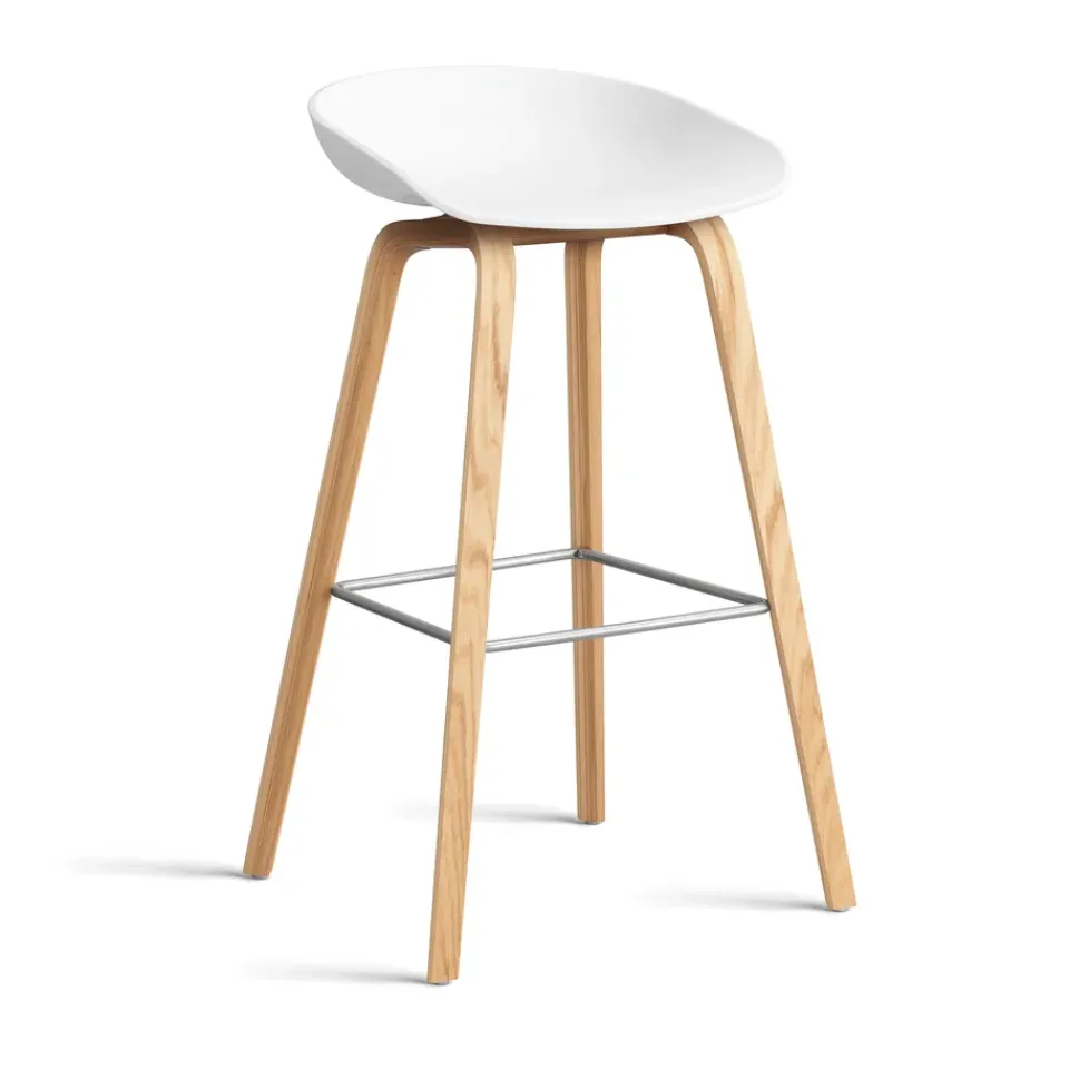 HAY Bar Stools*About a Stool AAL32 High 2.0 bar stool lacquered oak base, -stainless steel footrest White