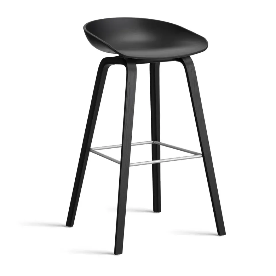 HAY Bar Stools*About a Stool AAL32 High 2.0 bar stool oak base, -stainless steel footrest Black