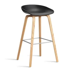 HAY Bar Stools*About a Stool AAL32 High 2.0 bar stool lacquered oak base, -stainless steel footrest Black