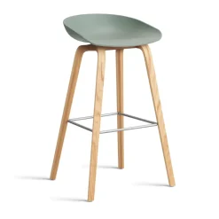 HAY Bar Stools*About a Stool AAL32 High 2.0 bar stool lacquered oak base, Fall -stainless steel footrest Green