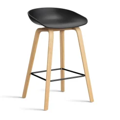 HAY Bar Stools*About a Stool AAL32 Low 2.0 bar stool lacquered oak base, - steel footrest Black
