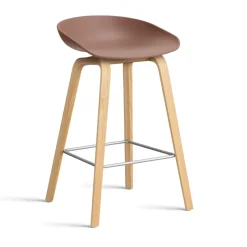 HAY Bar Stools*About a Stool AAL32 Low 2.0 bar stool lacque oak base, Soft brick-stainless steel footrest Red