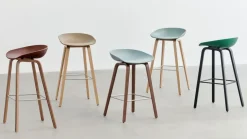 HAY Bar Stools*About a Stool AAL32 Low 2.0 bar stool lacque oak base, Soft brick-stainless steel footrest Red