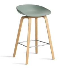 HAY Bar Stools*About a Stool AAL32 Low 2.0 bar stool lacquered oak base, Fall -stainless steel footrest Green