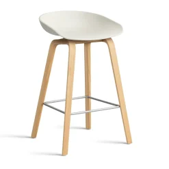 HAY Bar Stools*About a Stool AAL32 Low 2.0 bar stool lacquered oak base, Melange cream-stainless steel footrest White