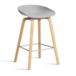 HAY Bar Stools*About a Stool AAL32 Low 2.0 bar stool lacquered oak base, Concrete -stainless steel footrest Grey