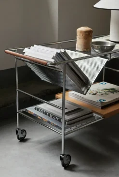 &Tradition Serving Trolleys*Alima storage trolley varnished oak, Chrome & lacquered oak BrownSilver-coloured