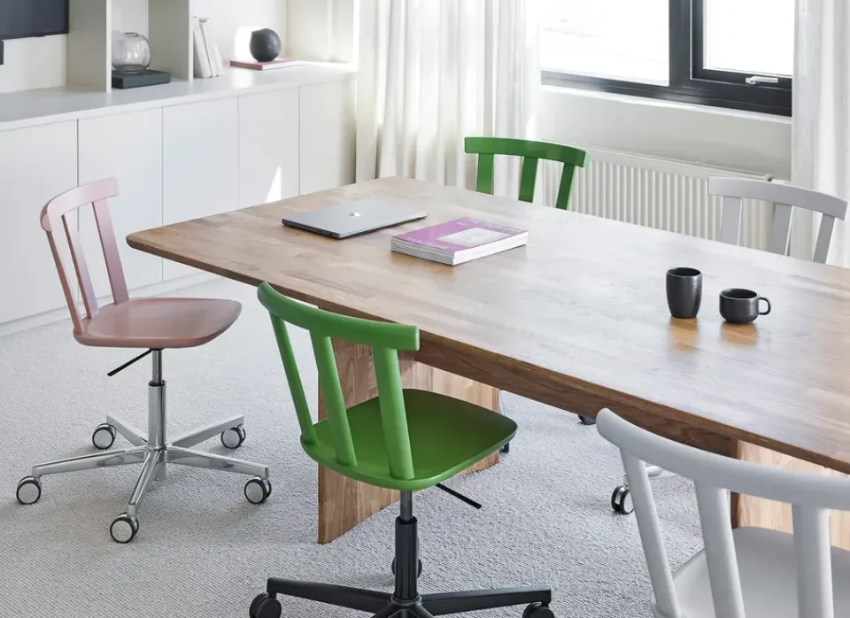 Stolab Office Chairs*Alt chair swivel base upholstered seat birch, Hallingdal 65-960 -moss 16 Green