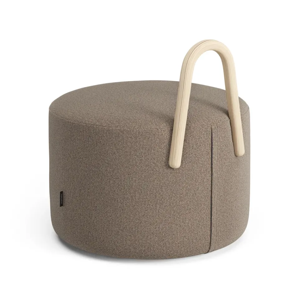 Swedese Sitting Poufs*Amstelle pouf medium with wheel oak natural lacquer, Main Line Flax 23 Beige