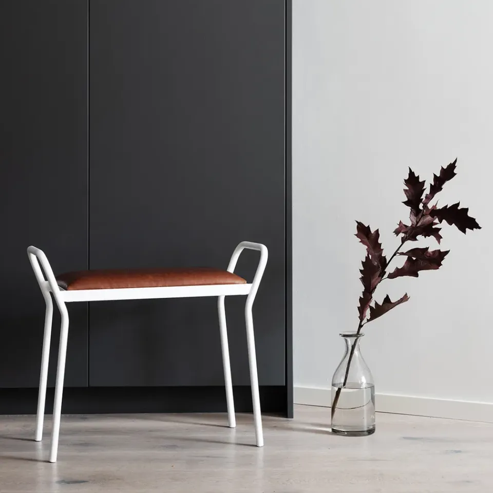 Maze Stools*Anyone stool, with vintage cognac leather White