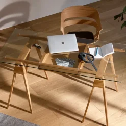 Design House Stockholm Desks*Arco desk, Oak clear lacquer incl. box, glass tabletop Beige