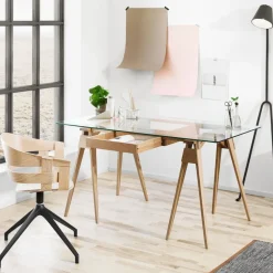 Design House Stockholm Desks*Arco desk, Oak clear lacquer incl. box, glass tabletop Beige