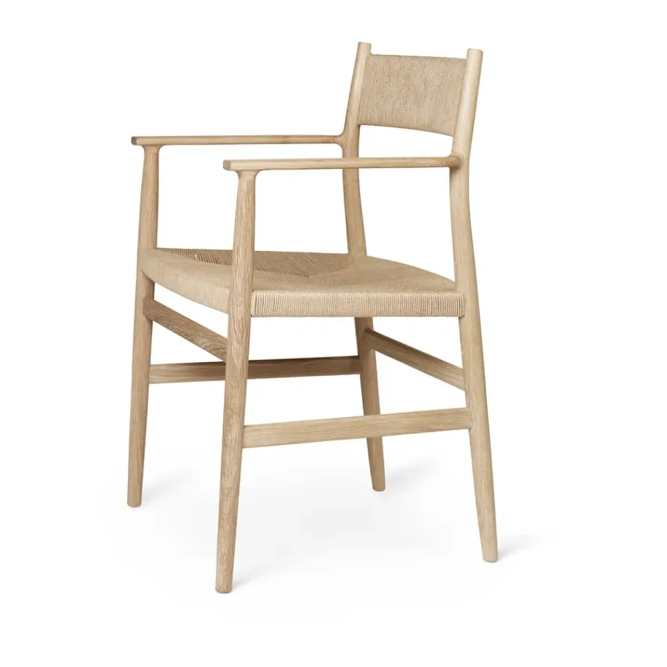Brdr. Krüger Chairs*Arv arm chair woven back and seat, White oiled oak-paper ribbon BrownBeige