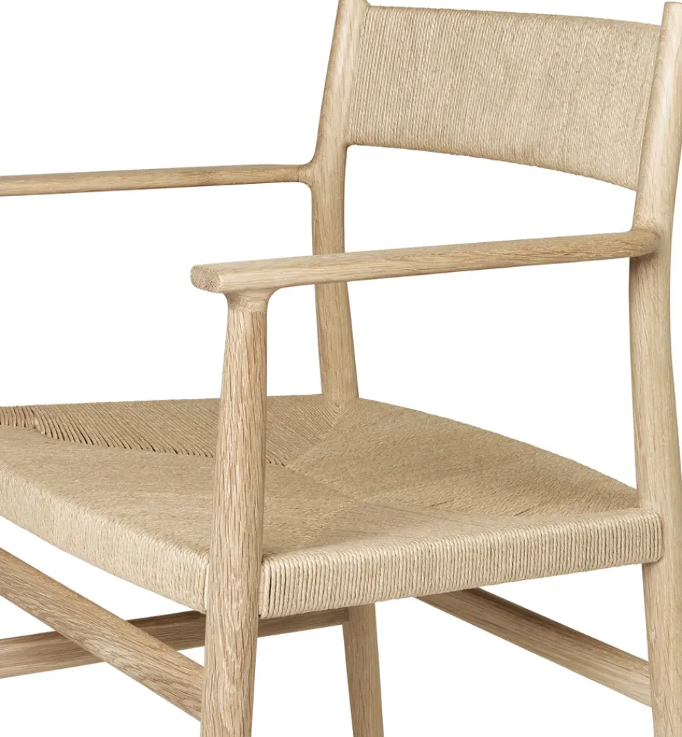 Brdr. Krüger Chairs*Arv arm chair woven back and seat, White oiled oak-paper ribbon BrownBeige