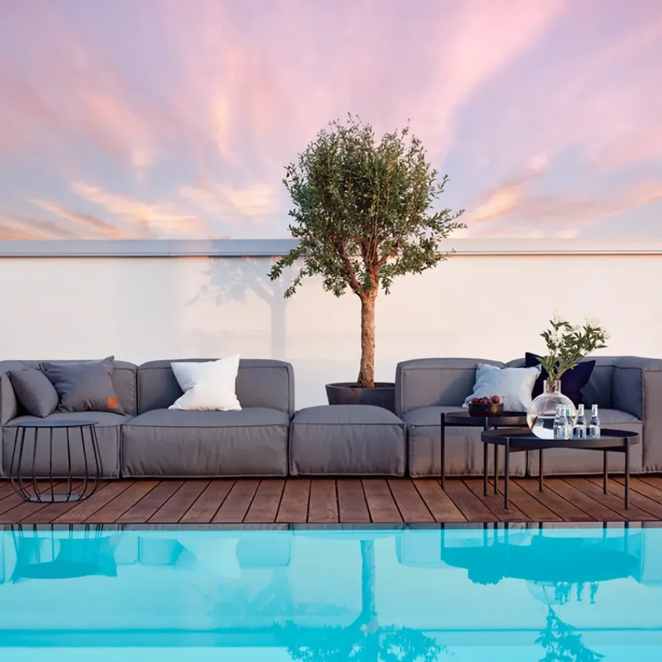 Skargaarden Outdoor Lounge Furniture|Garden Sofas & Garden Benches*Asker modular sofa, Sunbrella Sling light , foot stool Grey