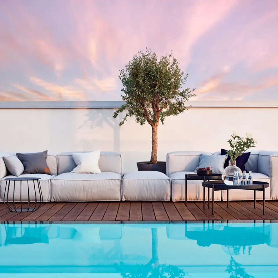 Skargaarden Outdoor Lounge Furniture|Garden Sofas & Garden Benches*Asker modular sofa, Sunbrella Sling light , foot stool Grey