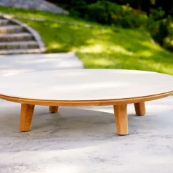 Cane-line Table For Outdoor Use|Outdoor Lounge Furniture*Aspect coffee table, Fossil -teak, ceramic Grey