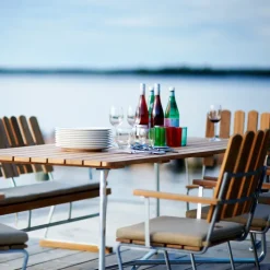 Grythyttan Stålmöbler Table For Outdoor Use*B25A table, Teak-hot-dip galvanized stand Brown
