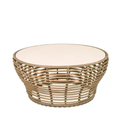 Cane-line Table For Outdoor Use|Outdoor Lounge Furniture*Basket coffee table, Travertine, large, natural braided base Beige