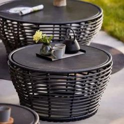 Cane-line Table For Outdoor Use|Outdoor Lounge Furniture*Basket coffee table, Travertine, large, natural braided base Beige