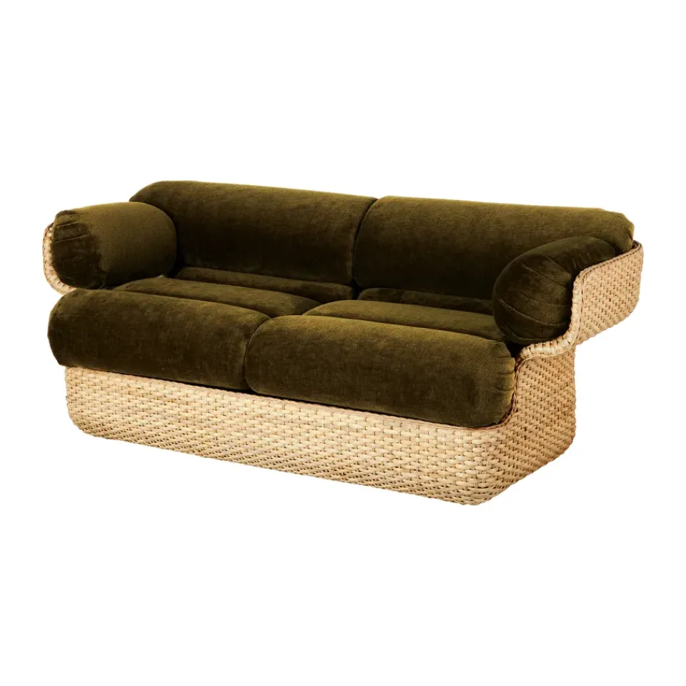 GUBI Sofas*Basket 2-seat sofa fully upholstered, Mumble Glamour Group 40-rattan Green