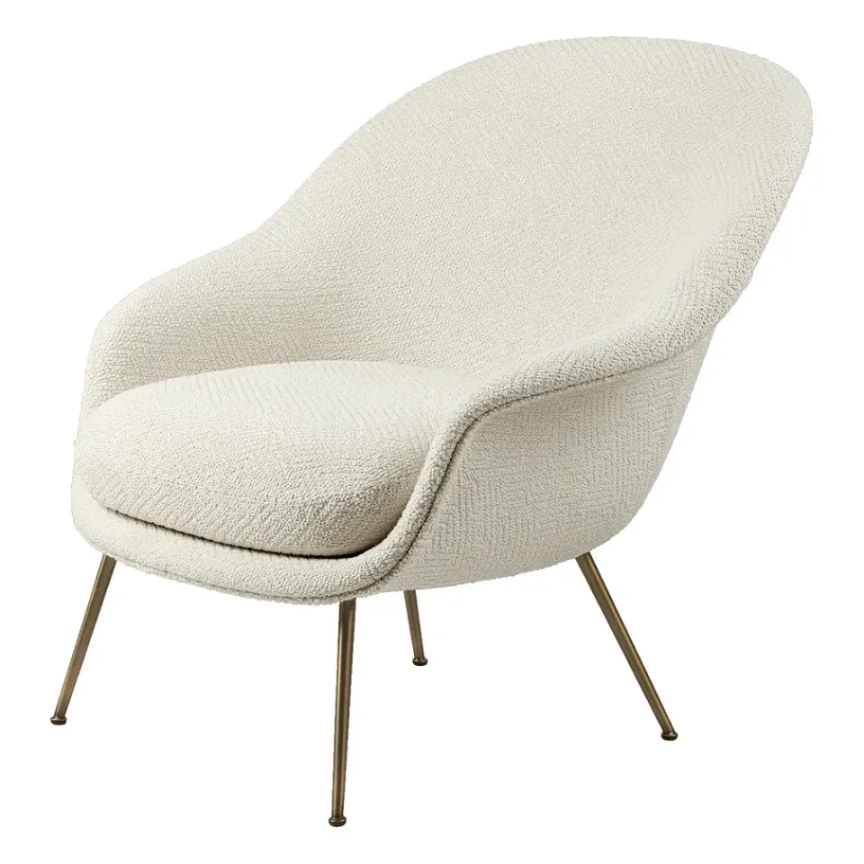 GUBI Armchairs & Footstools|Chairs*Bat Lounge Chair - low back, conic base, Dora boucle 0001-antique brass White