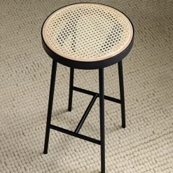 Warm Nordic Bar Stools*Be My Guest barstool, Rattan, black steel legs Beige