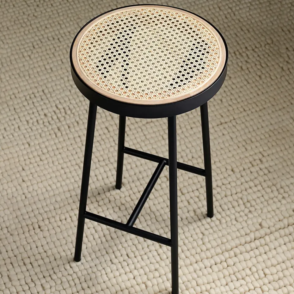 Warm Nordic Bar Stools*Be My Guest barstool, Rattan, black steel legs Beige