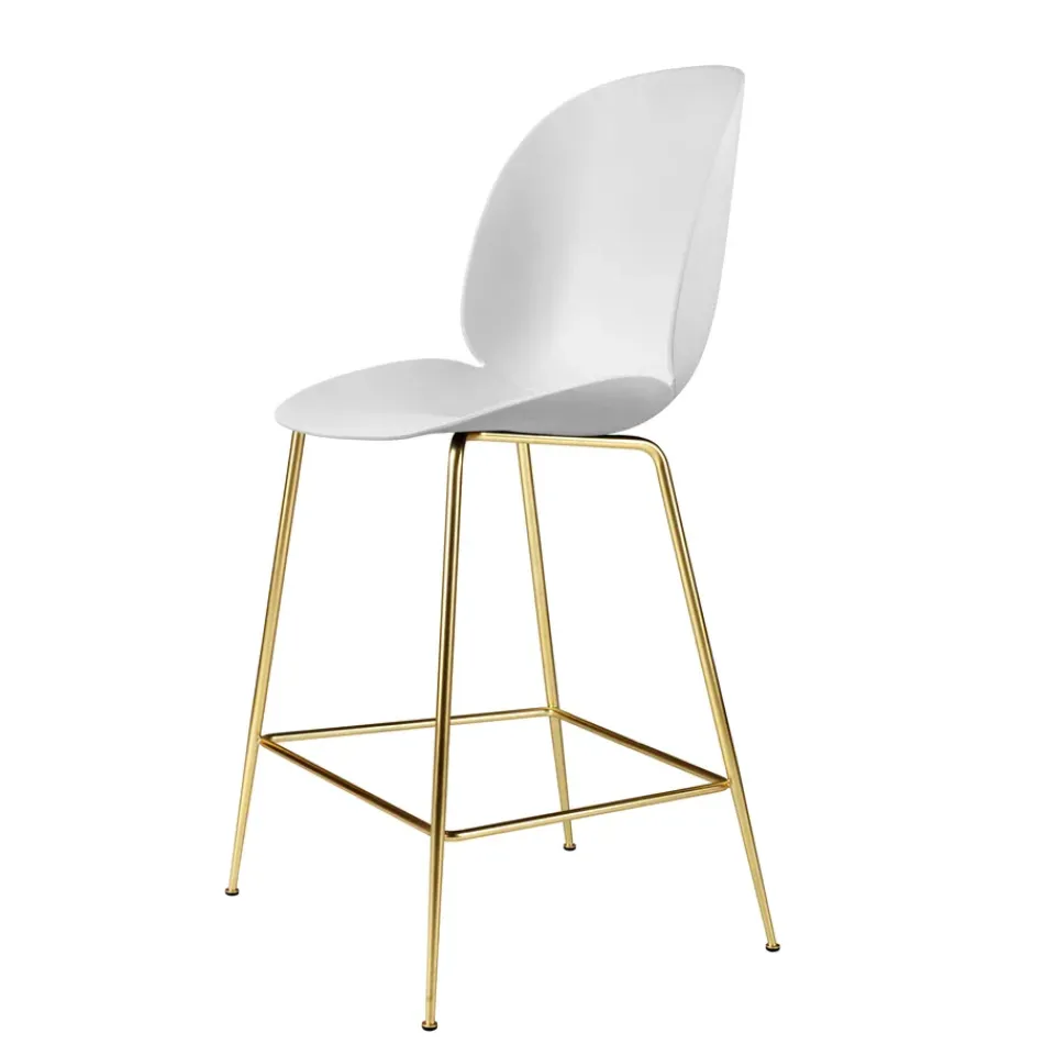 GUBI Bar Stools*Beetle Barchair plastic with brass legs, White