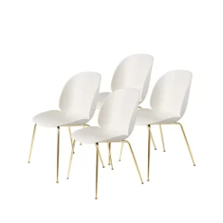 GUBI Chairs*Beetle 4-pack Chair, Alabaster -brass legs White