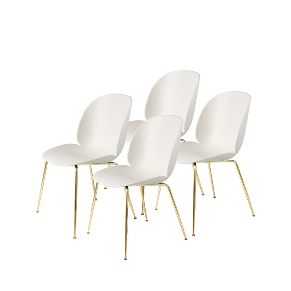 GUBI Chairs*Beetle 4-pack Chair, Alabaster -brass legs White