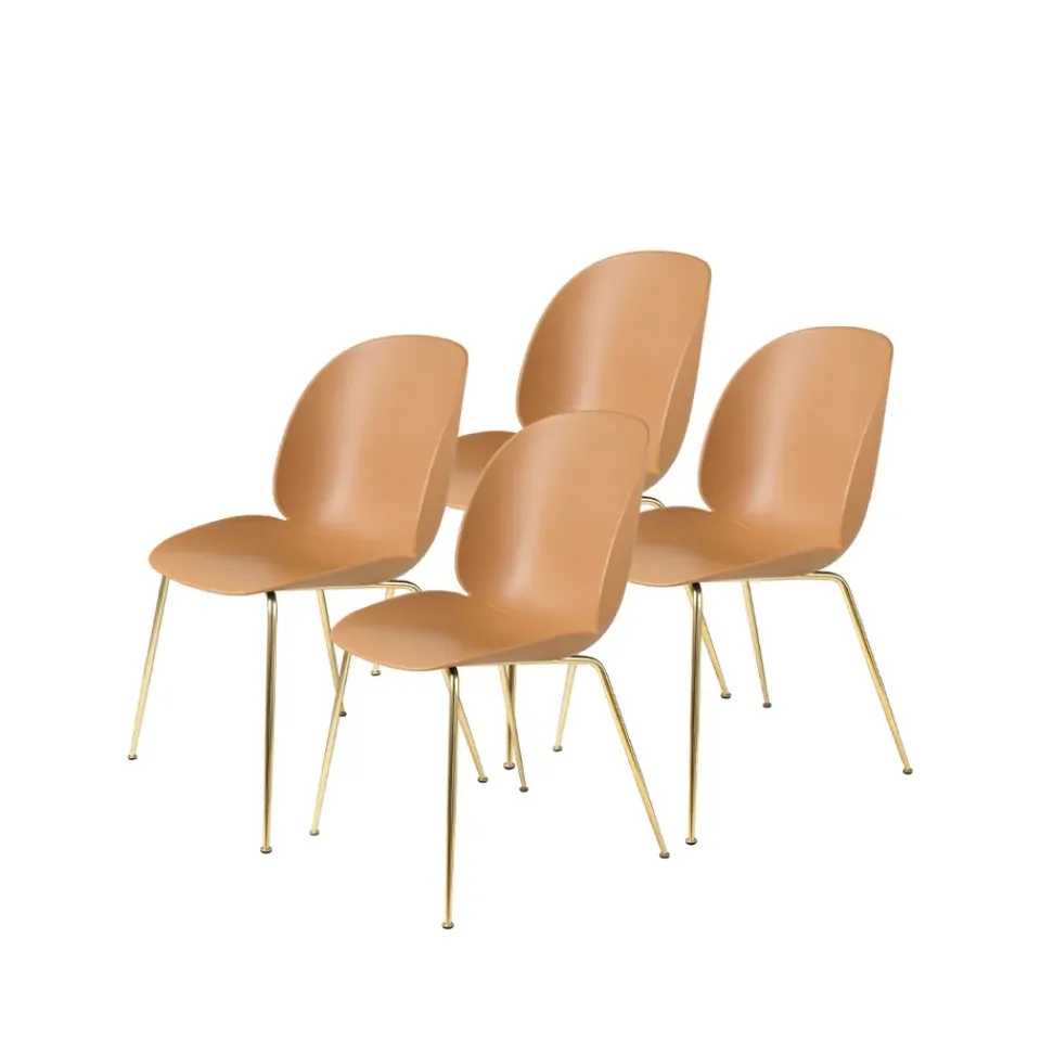 GUBI Chairs*Beetle 4-pack Chair, Amber , brass legs Brown