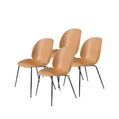 GUBI Chairs*Beetle 4-pack Chair, Amber , black steel legs Brown