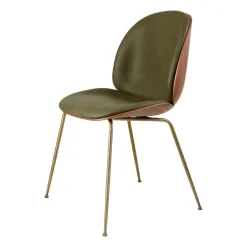 GUBI Chairs*Beetle upholstered chair walnut, Antique brass-leather army GreenBrownGold-coloured