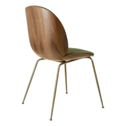 GUBI Chairs*Beetle upholstered chair walnut, Antique brass-leather army GreenBrownGold-coloured